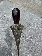 Antique Victorian Long Amethyst Dome Teardrop Sterling Silver Hat Pin, 12 3/4