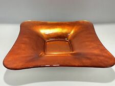 Cute Orange Glass Plate Bowl Square Design Unbranded Handmade Art Glass 8in” picture
