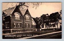 Mattapoisett MA-Massachusetts Congregational Church Center School Linen Postcard picture