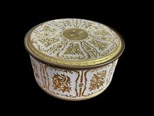 Vintage Ornate Guildcraft New York Floral Sewing Box Fruit Cake Cookie Tin Gold picture