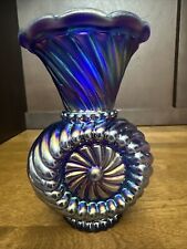 Imperial Cobalt Blue Carnival Spiral Pattern Bud Vase 5” Vintage picture