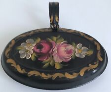 SILENT BUTLER VINTAGE CRUMB CATCHER HAND PAINTED TOLEWARE FLORAL PATTERN picture