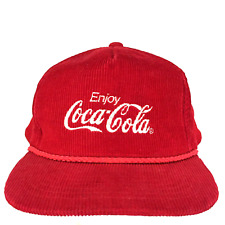 Vtg Enjoy Coca Cola Corduroy Hat Logo Coke Soda Snap Back Baseball Trucker Cap picture