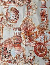 Vtg 1977 Riverdale Decorator Fabric Beige/Orange Boho Asian-Inspired--5.75 Yds picture