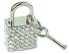 Rhinestone Padlock With Key Real Working Premium Lock Pendant Choker Necklace picture