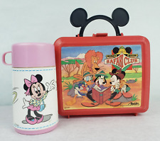 Vintage Alladin Mickey Mouse Safari Club Red Plastic Lunch Box w/Thermos USA picture