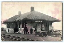 1909 Wisconsin Central Depot Exterior Train Station Waupaca Wisconsin Postcard picture