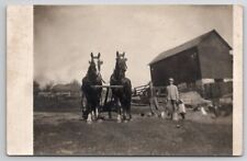 RPPC Farm Life Men Children Horse Team With Plow Real Photo Postcard S22 picture