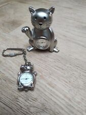 miniature stainless steel cat clock and keyring clock by next picture