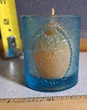 Vintage 4in Blue Kemple Glass Owl Candle Holder #1739L166 picture