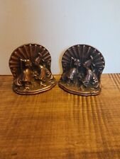 Pair of 2 1920's Antique Bronze Bookends Asian Man & Woman Wedding Siam Thai  picture