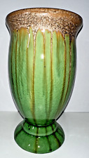 Vintage Green And Gold Dripping Glaze Pottery  Vase 8.5” - Great Condition picture