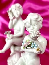 Vintage Italy Bassano Children Figurine Boy Blanc de Chine White Porcelain Set/2 picture