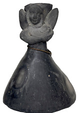 Primitive Folk Art Pottery Angel Bell Candleholder Barro Negro Mexican VTG 1940s picture