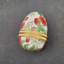 Halcyon Days Enamels Strawberry Floral Egg Trinket Box, Made in Bilston England picture