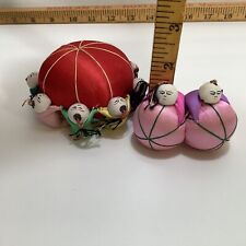 2 UNUSED PIN CUSHIONS 1 Double Mini & 1 Round Asian / China Men Figures VTG picture