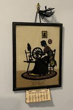 Antique 1938 Calendar With Spinning Wheel Silhoutte Framed Print All Original picture