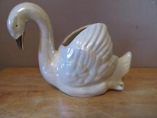 Vintage Iridescent Pottery Swan Vase/Centerpiece~Gold Accented Beak/Feet~VG Cond picture