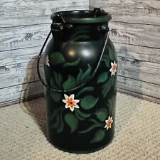 Vintage Hand Painted Milk Jug from Italy Blk. w/ Wht. & Orange Flowers FarmCore picture
