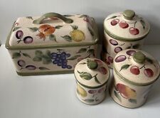 Vintage Lillian Vernon Bread Box Canisters Fruit Prints Handpainted Cherry Apple picture