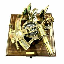 ANTIQUE WORKING VINTAGE NAUTICAL GERMAN MARINE BRASS SEXTANT WITH WOODEN BOX picture