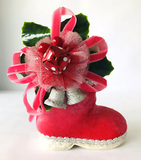 Katherine's Collection Pink Velvet Christmas Boot Shoe w/ Decorative Spray 4.5