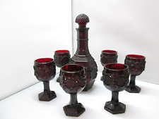 Vintage Avon 1876 Cape Cod Ruby Red Wine Decanter And 6 Mini Goblets picture