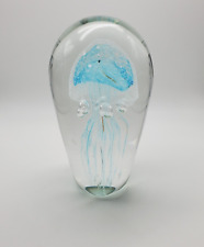Jellyfish Glass Paperweight Large and Heavy Blue Clear Colors Mancave Office picture