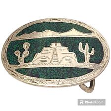 Taxco Arenas Mexico Sterling Silver 1960s Aztec Temple Design Art Belt Buckle picture