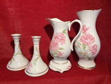 Vintage Givenchy Rose Porcelain Pitcher, Vase & Candlesticks Franklin Mint (RK) picture