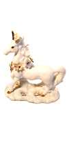 VINTAGE 1997 YH UNICORN WITH FLOWERS ON CLOUD PORCELAIN FIGURINE STATUE picture
