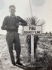 (AmJ) FOUND Photo Photograph Vintage Snapshot Pima County Line Sign Arizona 1941 picture