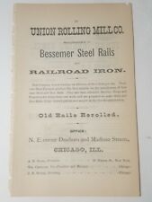 1877 advertising ad UNION ROLLING MILL COMPANY Chicago Illinois Bessemer Steel picture