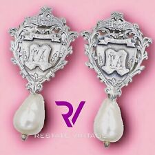 Antique 1908 Grand Lodge England Masonic Memento Earrings Sterling Faux Pearl picture