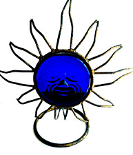 Celestial Sun Sunburst, Moon Cobalt Blue Glass Metal Candle Holder Gift picture