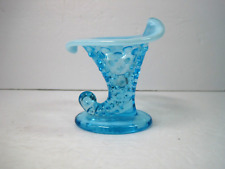 Vintage Mid  Century Fenton Hobnail Aqua Glass Horn Vase 3.5 