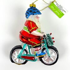 Santa Claus Riding Motorcycle Christmas Tree Ornament Mercury glass 5in x 2.5in picture