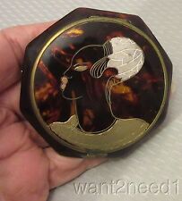 vtg Antonin French Art Deco Handpainted Celluloid Compact Black Afro Flapper picture