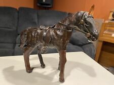 Vintage Leather Wrapped Horse Figurine - Glass Eyes - Equestrian 8”X 7” picture
