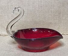 Vintage Duncan And Miller Crystal Glass Swan Candy Dish Ruby Red Heart Body picture