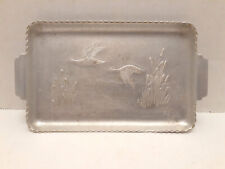 Vintage Embossed Aluminum Snack Tray Ducks Geese with Cat Tails Rectangular  picture
