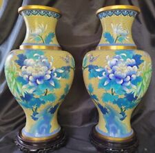 (2) ANTIQUE MATCHING CLOISONNE VASES BLUE CHRYSANTHEMUMS &BUTTERFLY 15