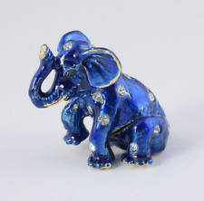 Keren Kopal Blue mini Elephant Trinket Box Decorated with Austrian Crystals picture