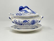 Arnart Blue Onion Lidded Gravy Boat Tureen Covered Underplate Spoon German Rare picture