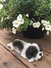 Shih Tzu Puppy Dog Figurine Sleepy Lying Down Sprawled Out / Black/ White 8.5 in picture