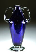 Primitive Cobalt Blue Art Glass Amphora~ Early 19th Century Stand 10.75