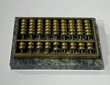 Mini Brass Abacus On Marble Stone Base Calculator Paperweight Vintage picture