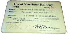 1912 GREAT NORTHERN RAILWAY EMPLOYEE PASS  #1887 picture