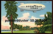 MIAMI Florida Postcard 1940s Goodyear Blimp Puritan NC-7A Zeppelin Airship picture