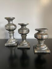 Pillar Candlestick Holders Set Of 3 Gray, Rust, Silver Elements Decorative picture